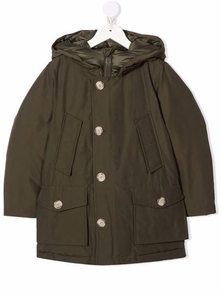  Woolrich Kids Collar-logo Hooded Puffer Jacket - Green 