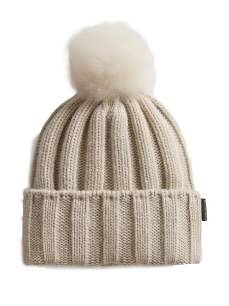  Woolrich Kids Pompom Cashmere Beanie - Neutrals 