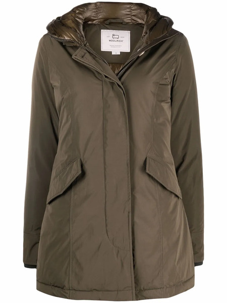  Woolrich Logo-patch Hooded Down Padded Coat - Green 