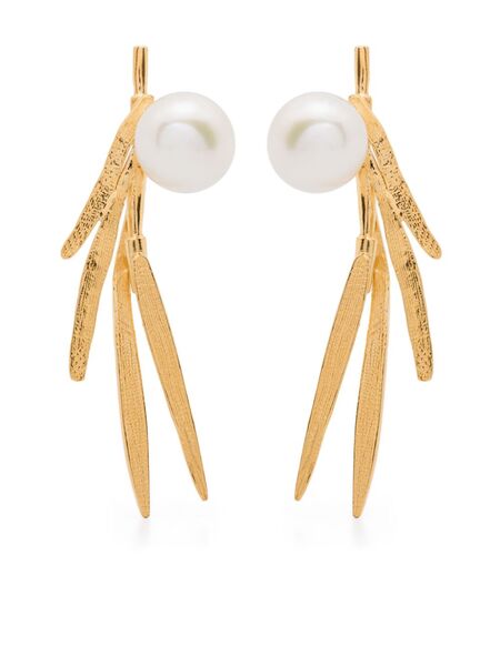  Wouters & Hendrix Bamboo Leaf Pearl Earrings - Gold 