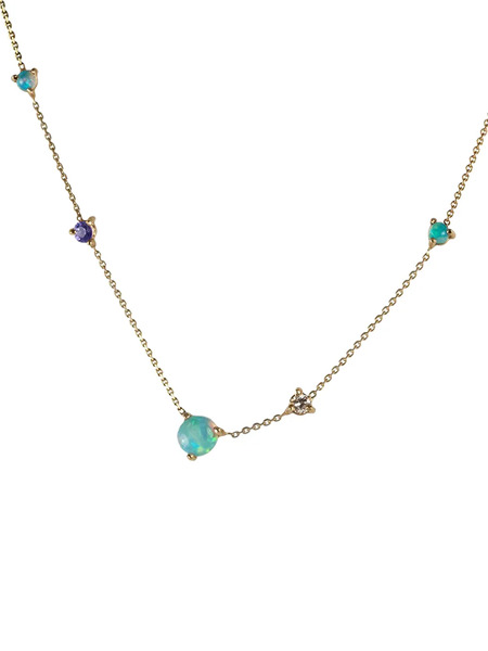  Wwake 14kt Yellow Gold Linear Chain Gemstone Necklace 