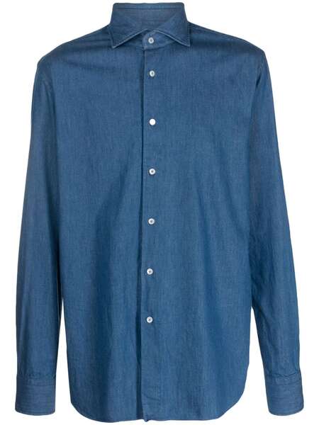  Xacus Spread-collar Cotton Shirt - Blue 