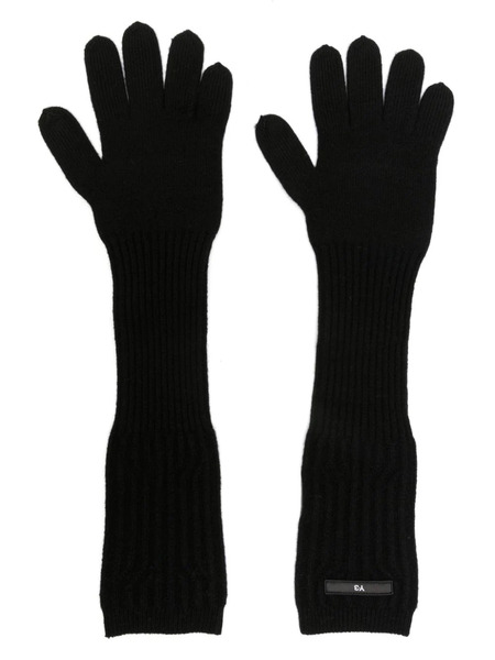  Y-3 Logo-patch Ribbed-knit Long Gloves - Black 