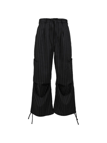 Y-3 Pinstripe-pattern Drawstring Trousers - Black 