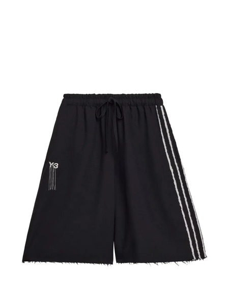  Y-3 Strip-embellishment Frayed Shorts - Black 