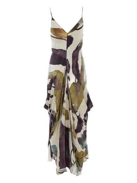  Yangkehan Abstract-print Ruffled Maxi Dress - Neutrals 