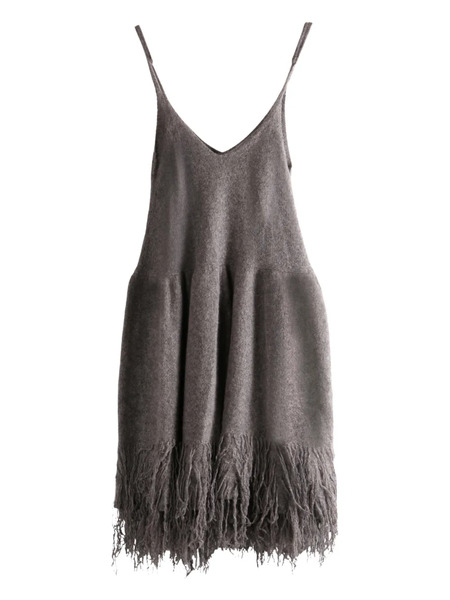  Yangkehan Fringed Dress - Grey 