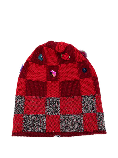  Yanyan Knits Checked Beanie - Red 