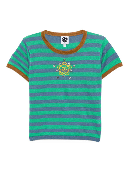  Yanyan Knits Linen Striped T-shirt - Green 