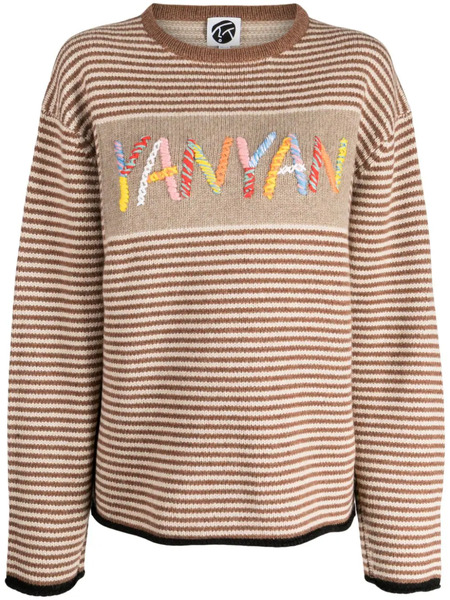  Yanyan Knits Logo-embroidered Stripe-pattern Jumper - Brown 