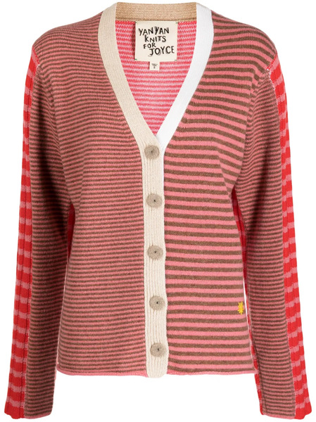  Yanyan Knits Striped V-neck Cardigan - Red 