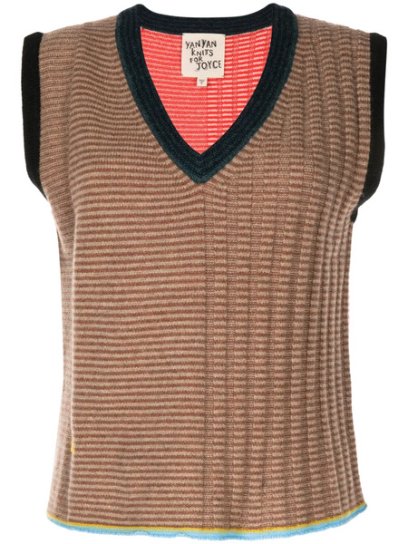  Yanyan Knits Striped V-neck Knitted Top - Brown 