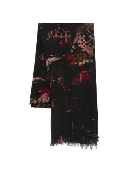  Yavi Fringed Print Scarf - Black 
