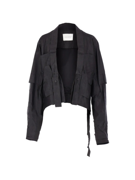  Yehuafan Deconstructed Asymmetric Silk Jacket - Black 