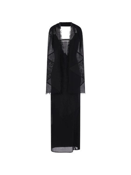  Yehuafan Long-sleeved Patchwork Dress - Black 
