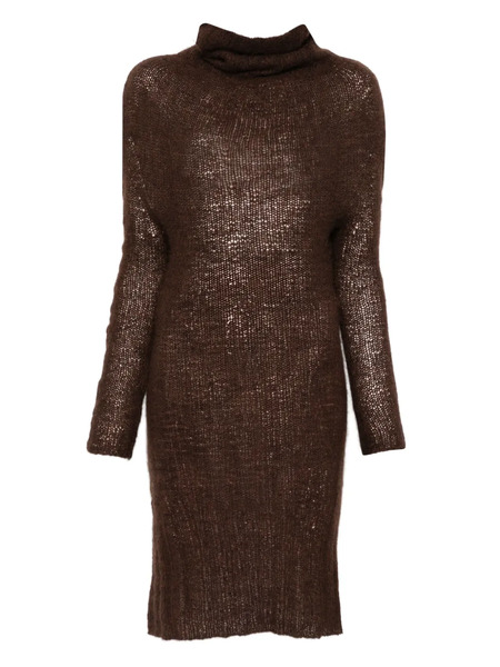  Yehuafan Turtleneck Open-knit Dress - Brown 