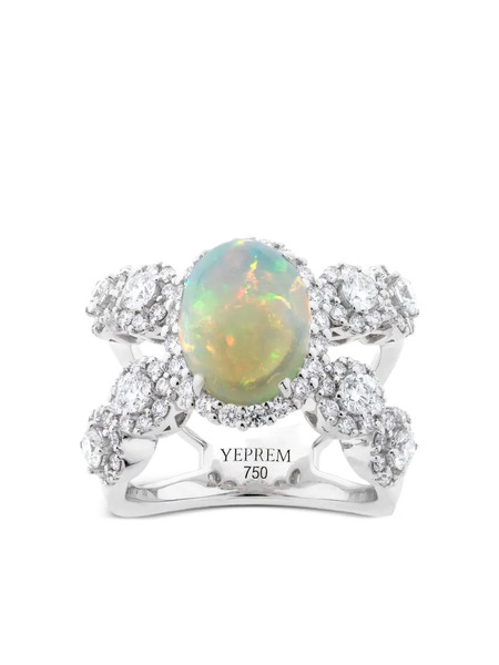  Yeprem 18k White Gold X Diamond And Opal Ring - Silver 