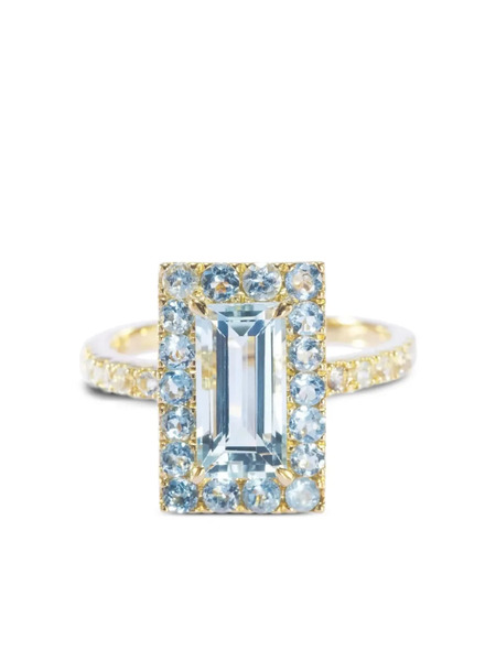  Yi Collection 18k White Gold Deco Aquamarine Ring 