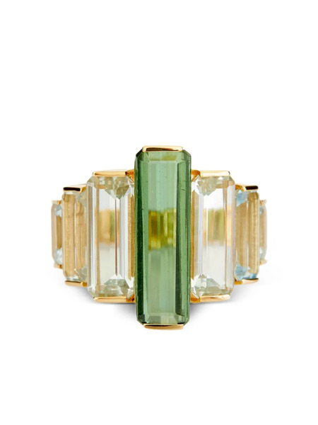  Yi Collection 18k Yellow Gold Rythym Tourmaline And Aquamarine Ring 
