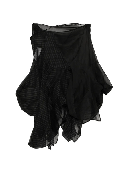  Yohji Yamamoto Pinstripe Layered Asymmetric Midi Skirt - Black 