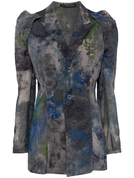  Y's Abstract-pattern Print Cotton-blend Blazer - Grey 