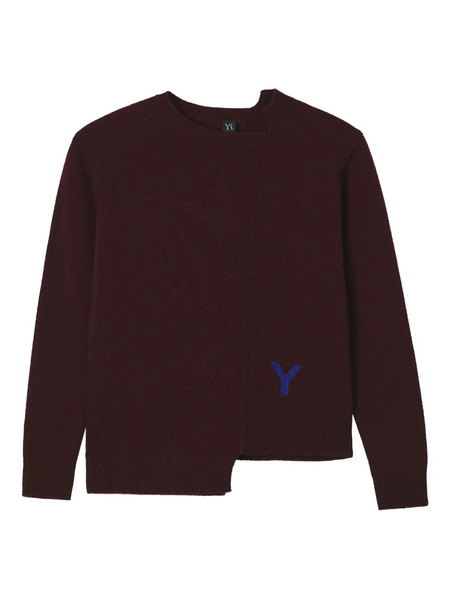  Y's Asymmetric-hem Wool Sweater - Brown 