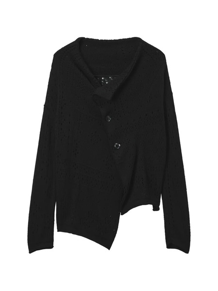  Y's Buttoned Asymmetrical Cardigan - Black 