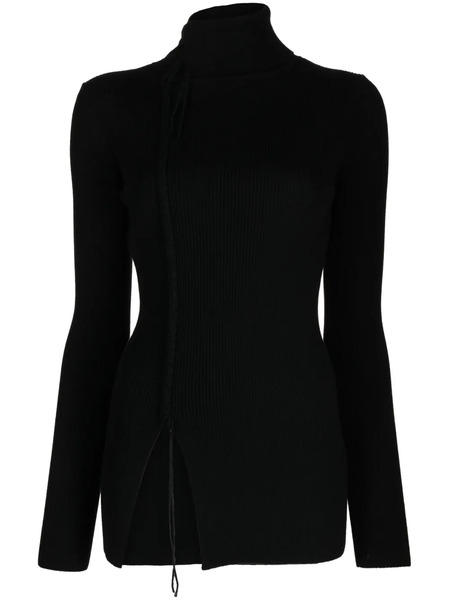  Y's Front-slit Wool Knitted Top - Black 