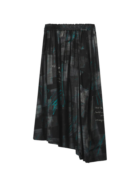  Y's Newspaper-print Skirt - Black 