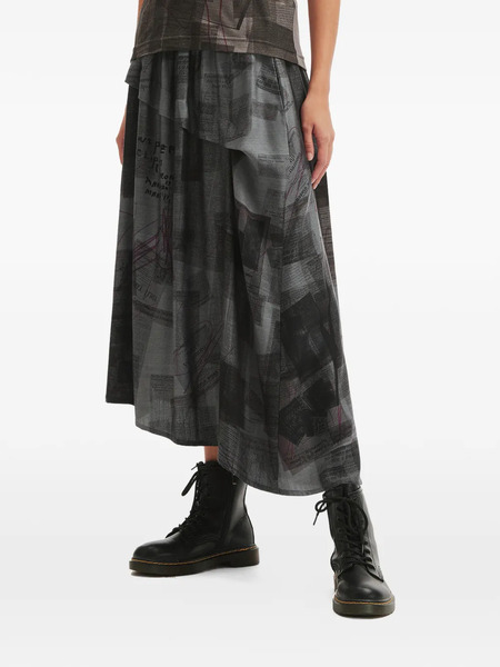  Y's Newspaper-print Skirt - Grey 