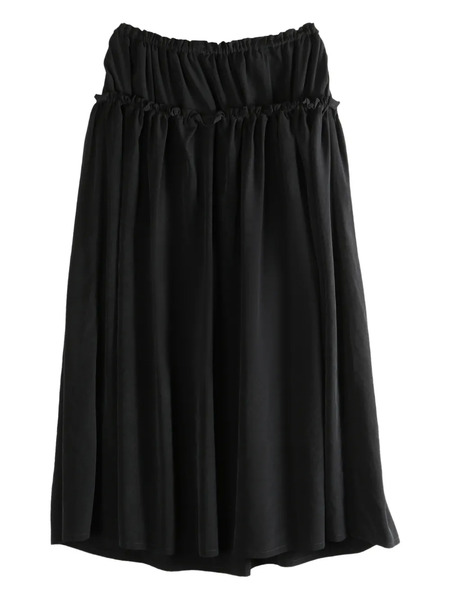  Y's Ruffled Drawstring Midi Skirt - Black 