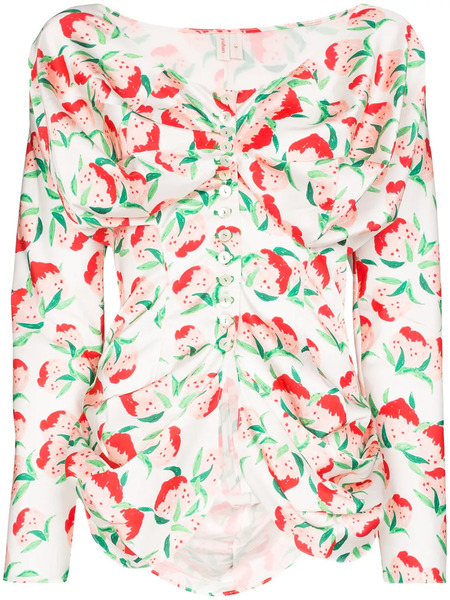  Yuhan Wang Peach Print Ruched Blouse - White 
