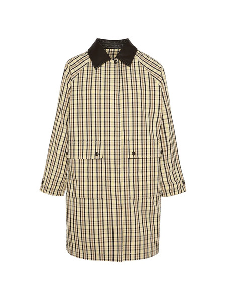  Yves Salomon Check-pattern Leather Collar Coat - Yellow 
