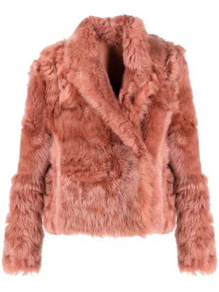  Yves Salomon Cropped Shearling Leather Jacket - Pink 