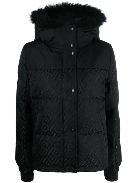  Yves Salomon Monogram-pattern Hooded Down Jacket - Black 