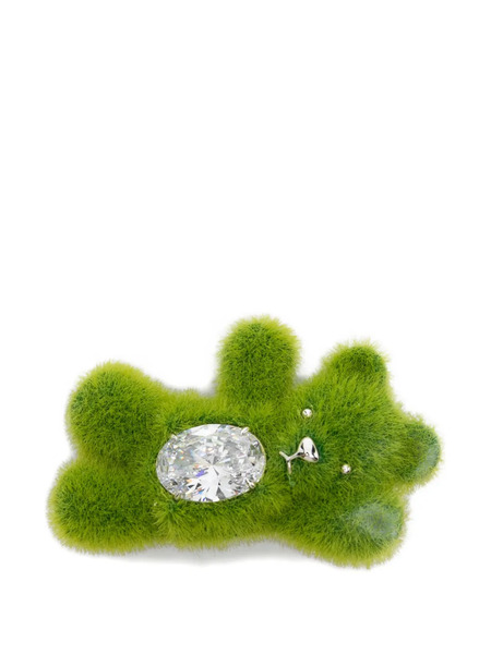  Yvmin Faux Fur Crystal Hair Clip - Green 