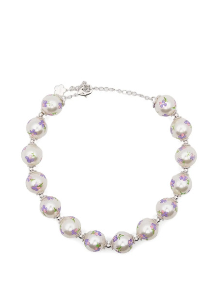  Yvmin Floral Beaded Necklace - Silver 