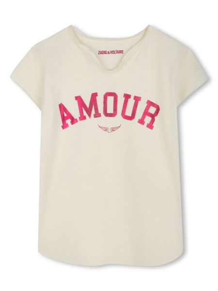  Zadig & Voltaire Kids Flocked-logo T-shirt - Neutrals 
