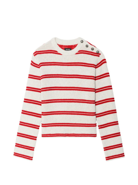  Zadig&voltaire Spikyz Striped Buttoned-detail Wool Sweater - Neutrals 