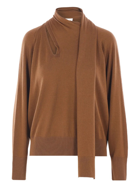  Zanone Asymmetric-neck Scarf Sweater - Brown 