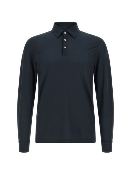  Zanone Buttoned Long-sleeve Polo Shirt - Blue 