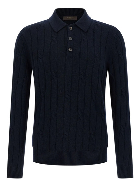  Zanone Cable-knit Button-placket Polo Shirt - Blue 