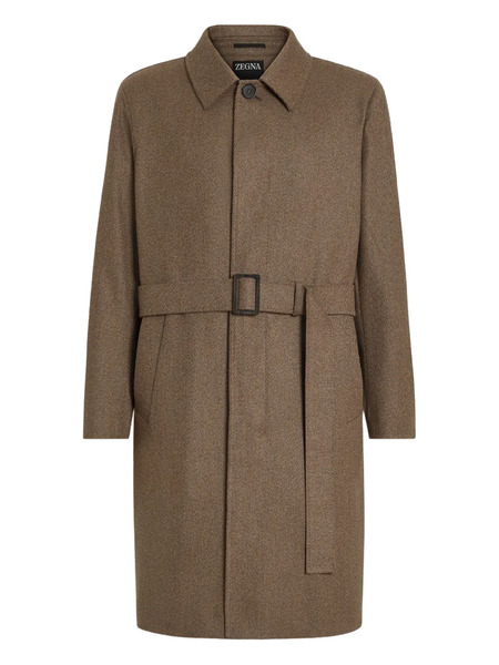  Zegna Belted Twill Coat - Brown 