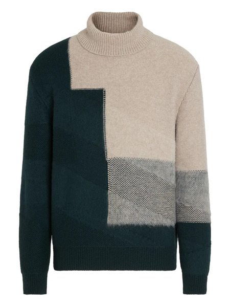  Zegna Colour-block Turtleneck Sweater - Green 