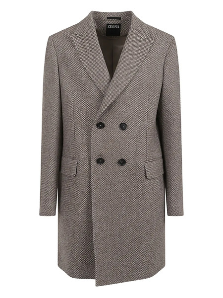  Zegna Double-breasted Herringbone-effect Coat - Brown 
