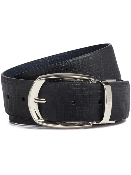  Zegna Leather Logo-engraved Belt - Black 