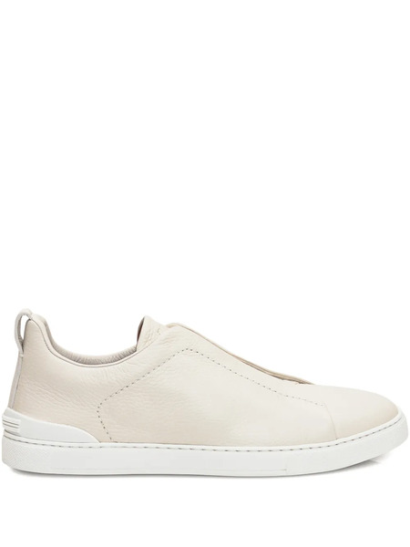  Zegna Triple Stitch Leather Slip-ons - Neutrals 