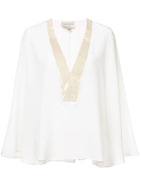  Zeus+dione Striped Contrast Trim Blouse - White 