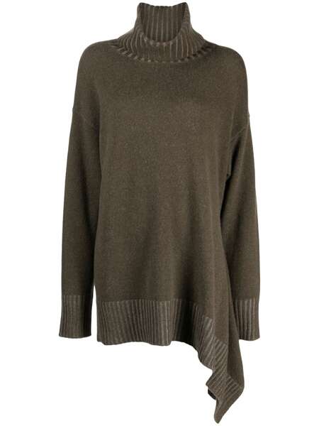  Ziggy Chen Roll-neck Asymmetric Wool Jumper - Green 