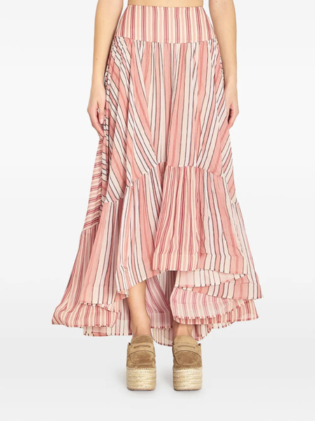  Zimmermann Bohémien Rebellion Ruffled Striped Midi Skirt - Pink 